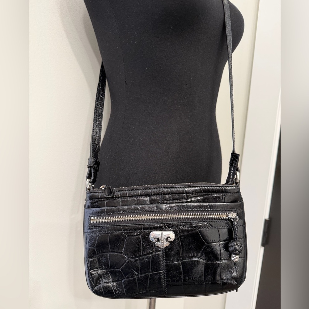 Brighton Black Croc-Embossed Leather Crossbody Bag with wallet included